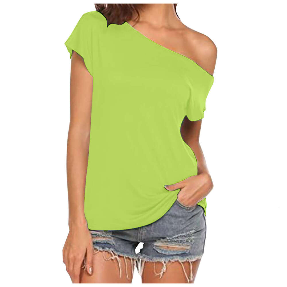 Milk Silk Brushed Niche Design Summer New Top Asymmetrical Slimming Off-Shoulder Short Sleeve T-Shirt for Women