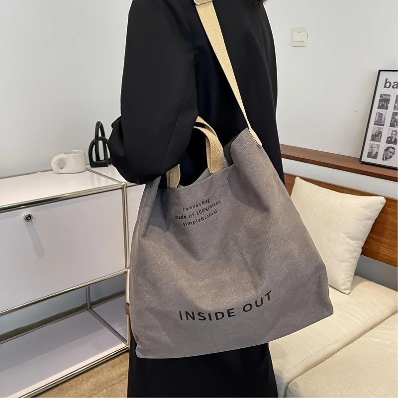 Brown Large Capacity Canvas Tote Bag Gym Shoulder Bag for Sports Travel 1-Pack 251110