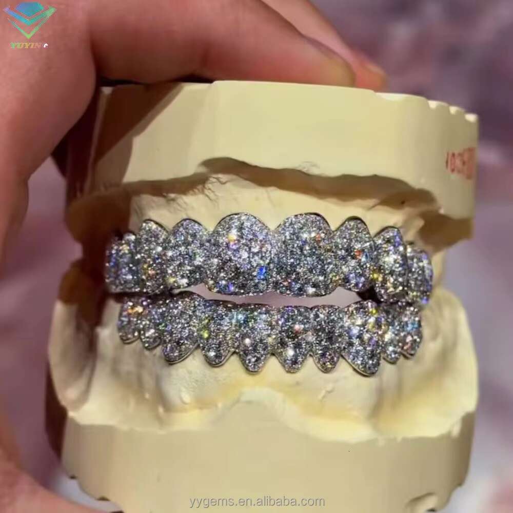 Rapper Grillz 925 Sterling Silver Gold Plated Custom Diamond Grillz for Teeth Iced Out VVS Moissanite Grillz for Hiphop Jewelry