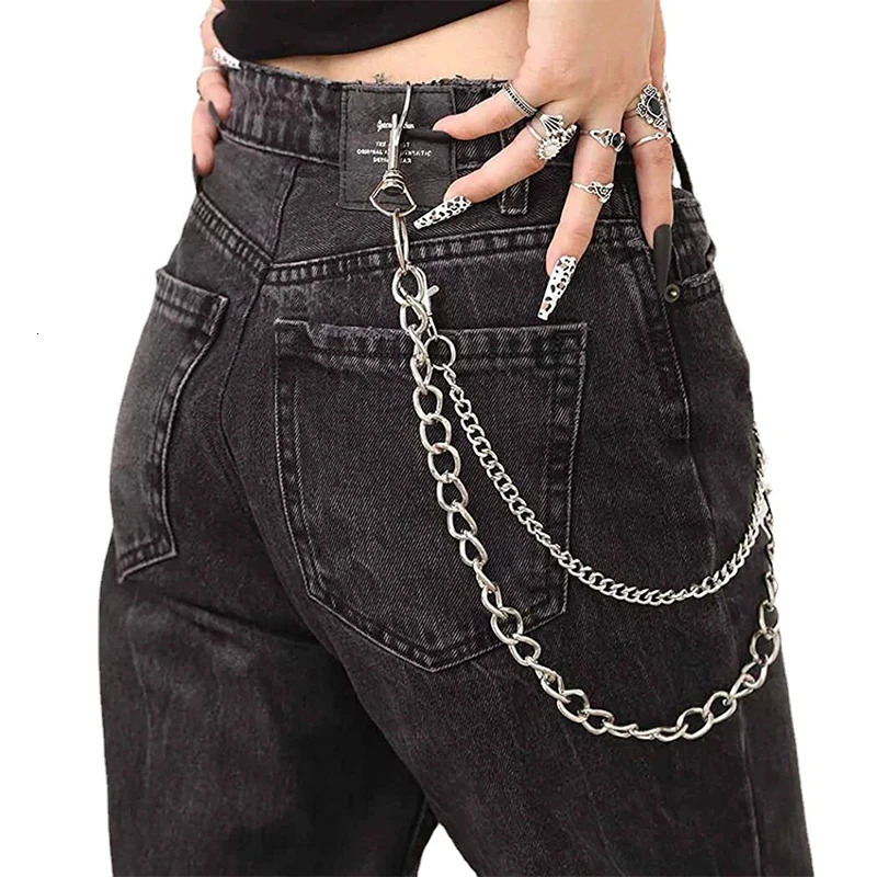 Punk Steel Metal Laminated Chain Keychain Womens Waist Trouser Jeans Hip Hop Pants Belt Jewelry Accessories 250410