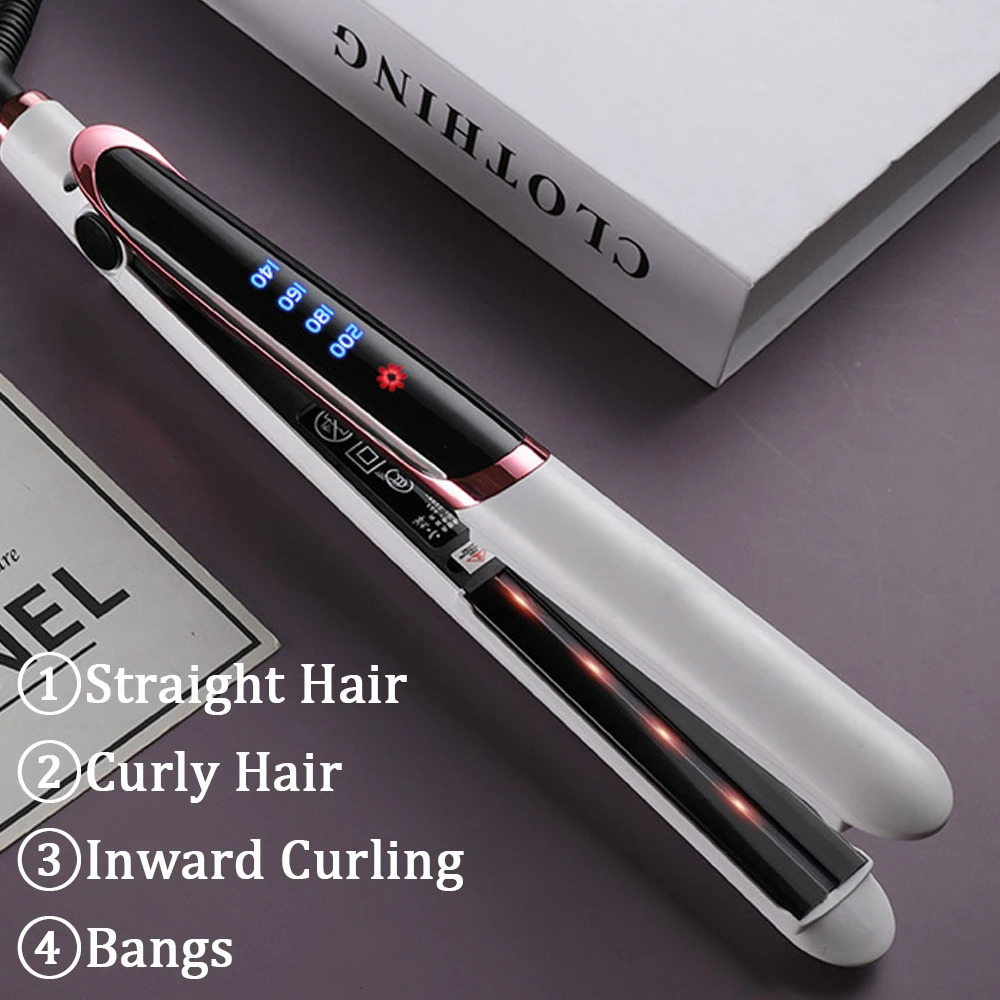 Flat Iron Hair Straightener and Curler 2 in 1 With AntiScalding Technology 30S Heat Up Ceramic Floating Plates For All Hair Type 251107