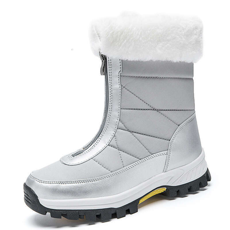 Warm Waterproof Snow Boots for Women, Fleece-Lined Thickened with Front Zipper, Northeastern Cotton Boots, Women's Winter Outdoor Shoes