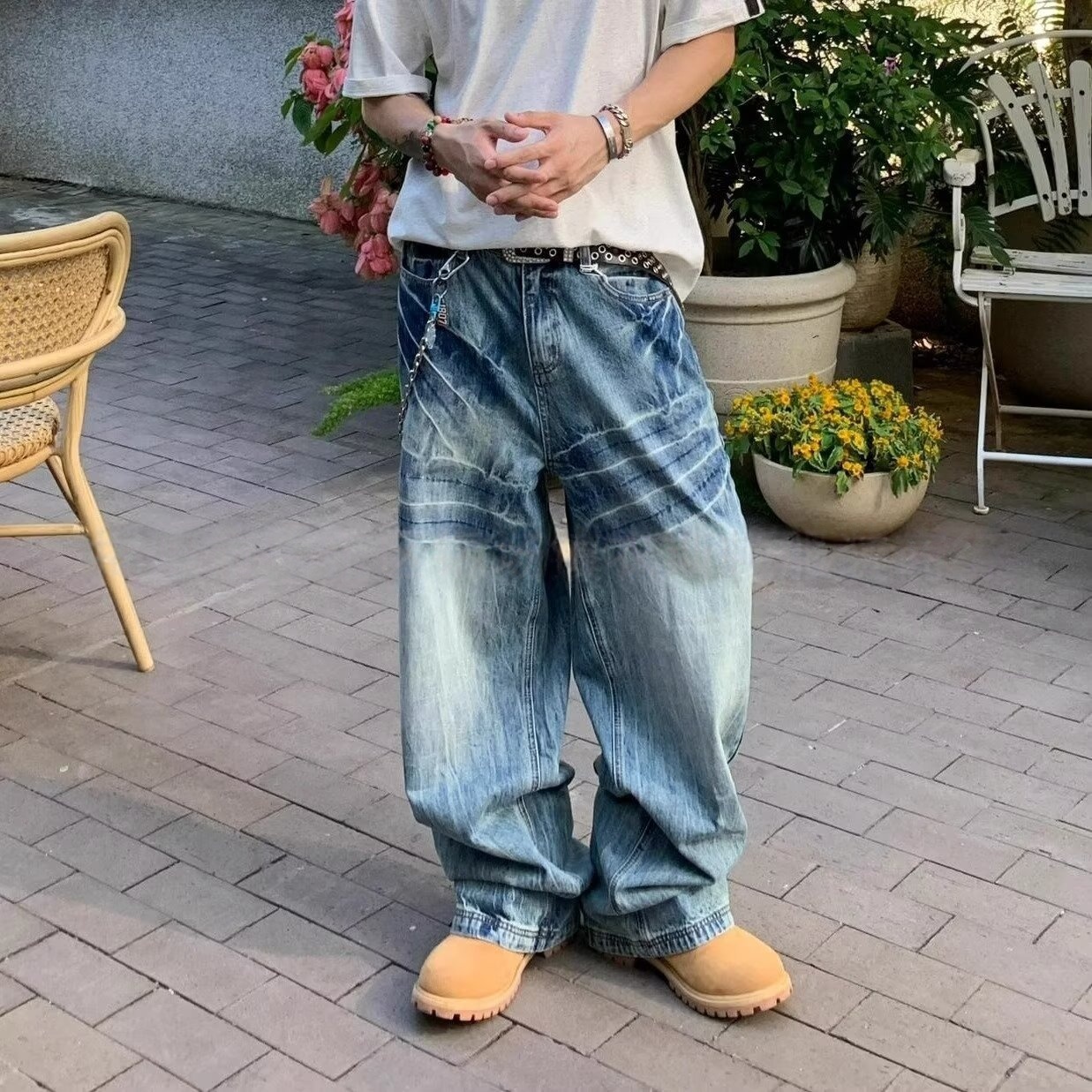 designer Men's Jeans Baggy Black Cargo Pants Women Wide Leg Casual High Street joggers American Style Streetwear Drawstring Trousers