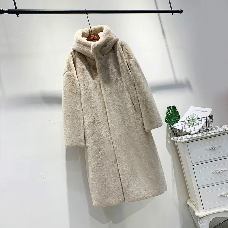 Winter Women Artificial Fur Jacket Single Breasted Hooded Lady Mink Furry Long Pockets Faux Coat For Female 251110