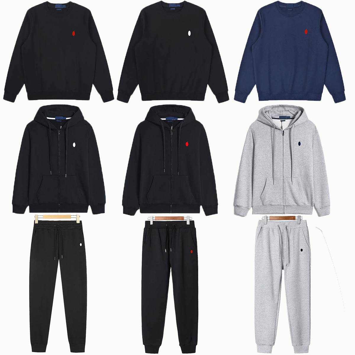 Mens Tracksuits Men Womens Hoodie Polos Small Horse Sweatshirt Long Pants Kangaroo Pocket Hooded Outerwear Solid Color Casual Suits Zipper Streetwear Sport