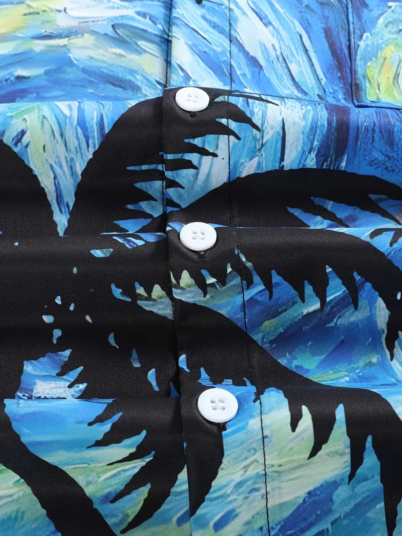 Mens Starry Night Printed Collar Button Casual Short Sleeve Shirt Mens Summer Hawaiian Shirt X250410