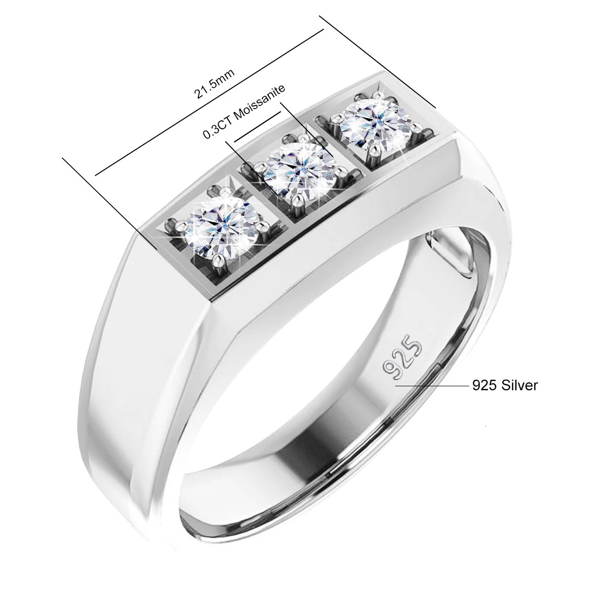 Heavy 3 Stone Ring For Men And Women Sterling Silver 925 Certified Jewelry Accessories For Female 251103