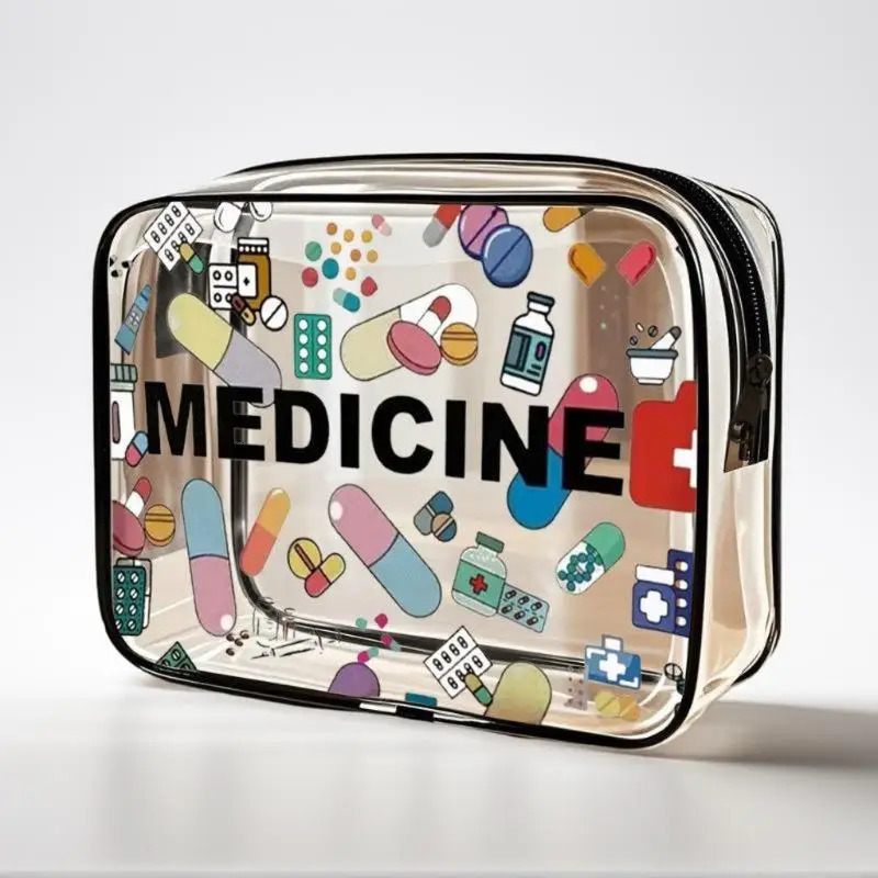 Medicine Cosmetic Bag Women Large Capacity Travel Organizer Easy Wipe Clean Toiletry Pouch Daily Use Trip Toiletry Travel Bag 251110