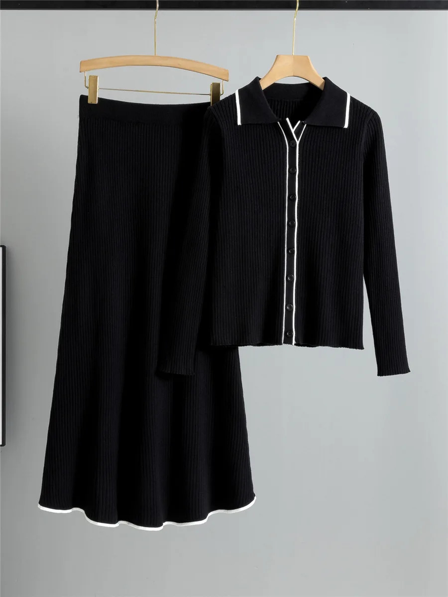 Korean n Knitted 2 Piece Sets Women Single Breasted Knit Sweater Cardigan Tops Conjuntos High Waist Solid Skirts Outfit 251110