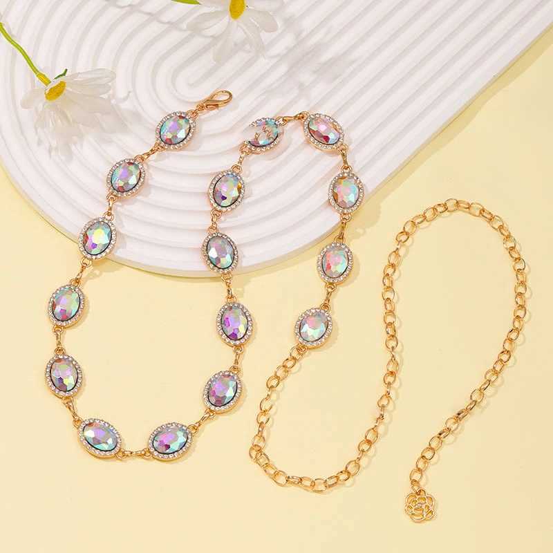 Long waist chain with rhinestone inlay Bohemian body chain elegant metal chain belt dress X250410