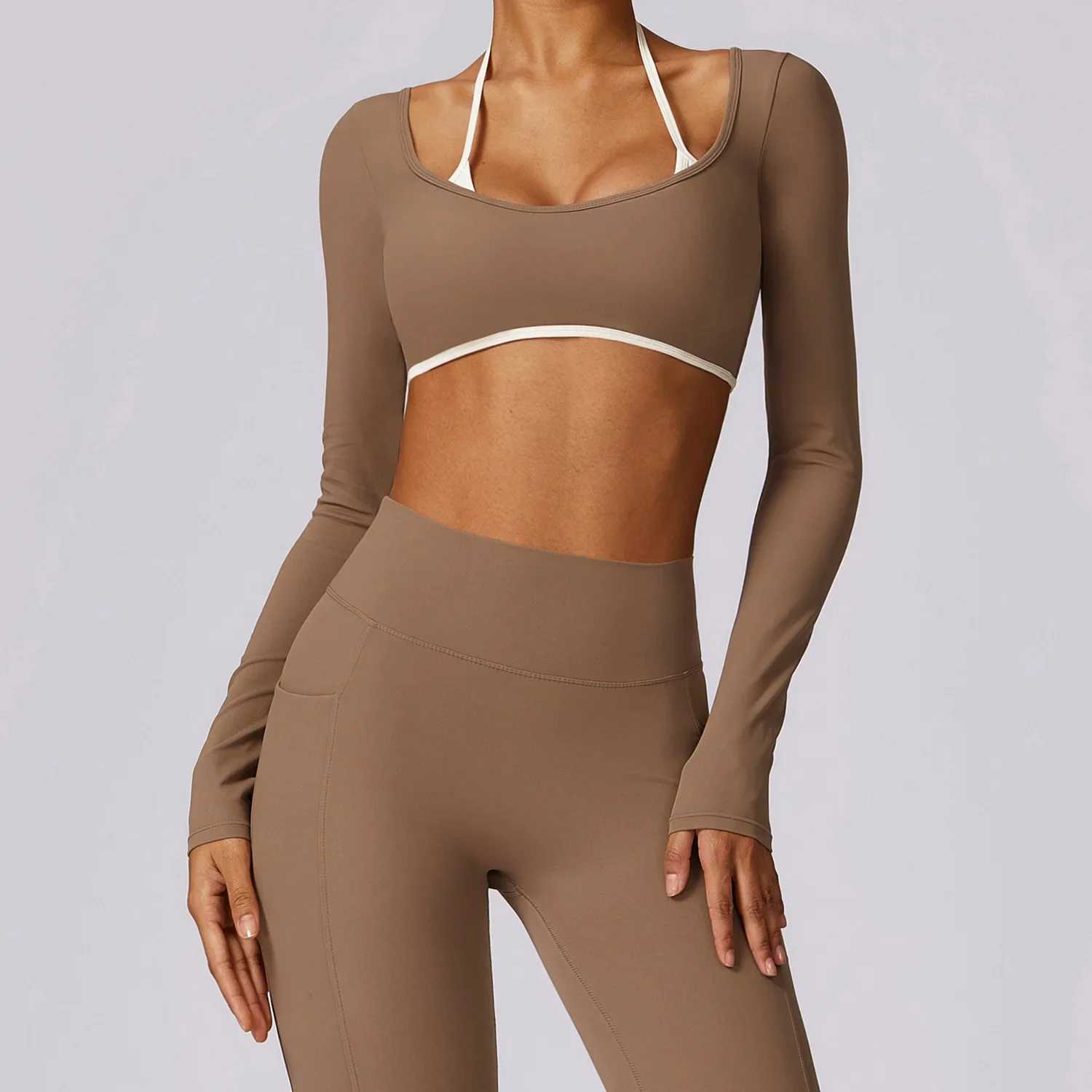 Womens hollow yoga shirt long sleeved fitness running gym sportswear dry fitness breathable high elasticity sports topXJ250410