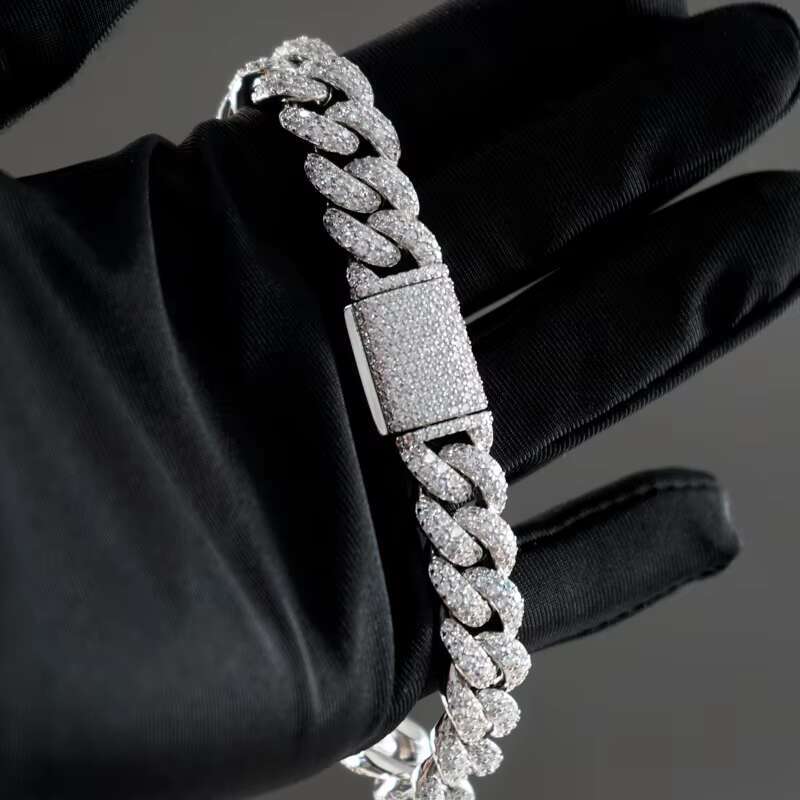 Men Iced Out Jewelry 12mm Moissanite Diamond 18k Gold Plated Prong Iced Out 925 Silver Men Cuban Chain Necklace Jewelry