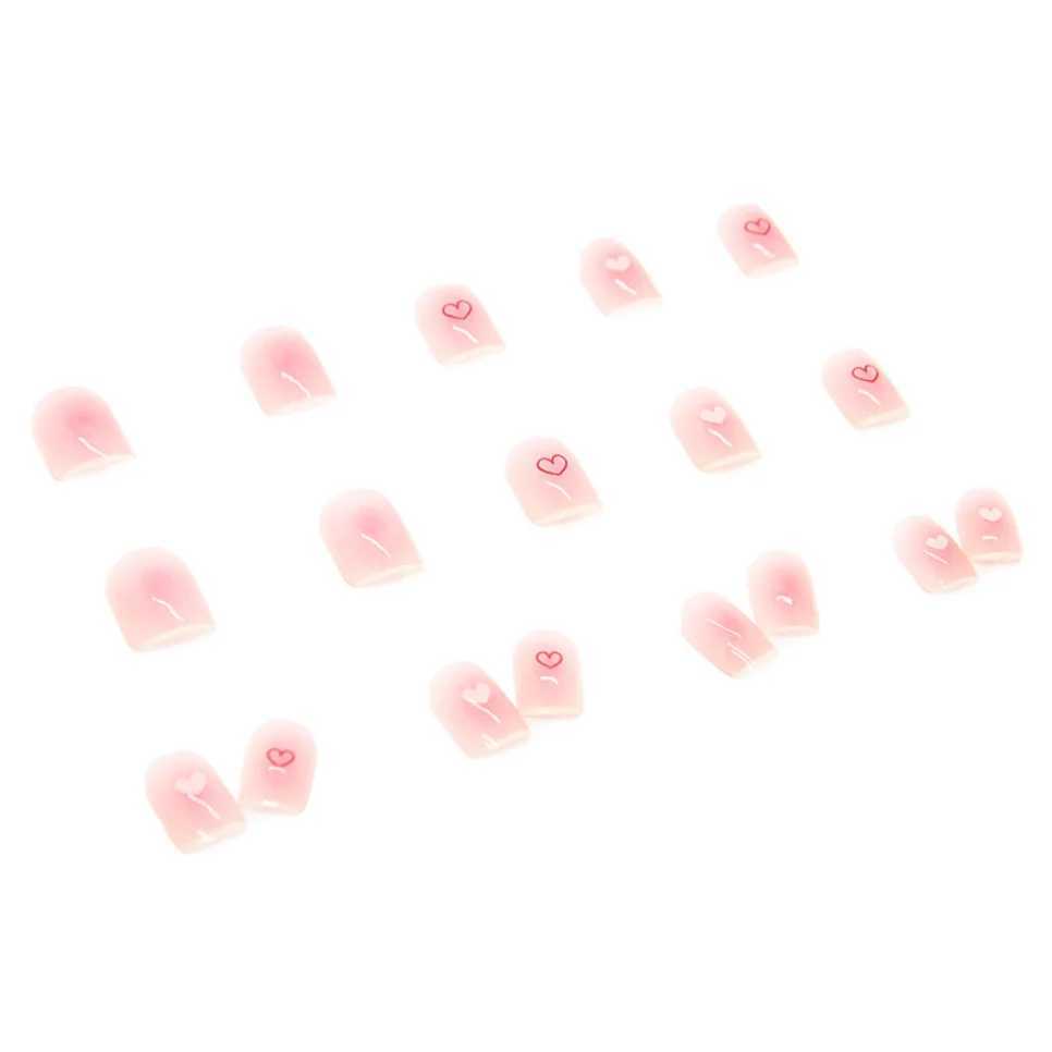 24pcs Pink Love White Decorative Short Wearable Fake Nails Detachable French Pressing Nail Tip Fully Covered Acrylic Fake Nail Art W250410