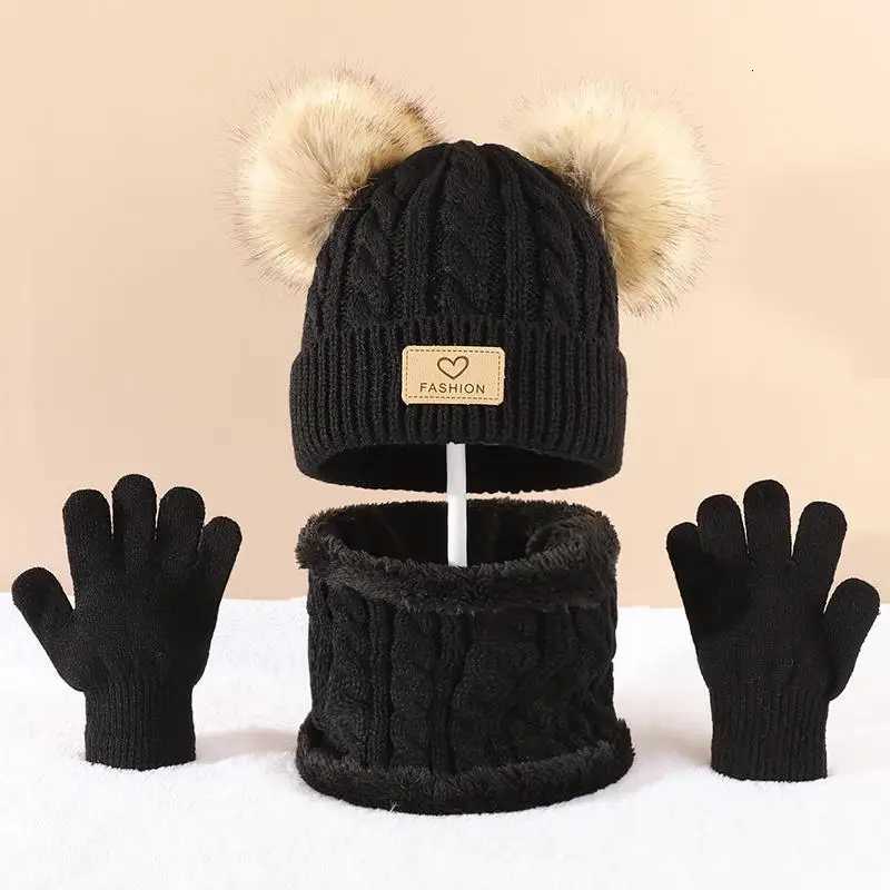 Toddler Kids Pom Decor Beanie Infinity Scarf Gloves Boys Girls Winter Warm SuitXJ251110