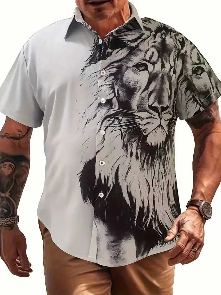 Summer Street Fashion Mens Short sleeved Shirt 3D Tiger Print Short sleeved Shirt Daily Loose and Comfortable Casual Mens Shirt X250410