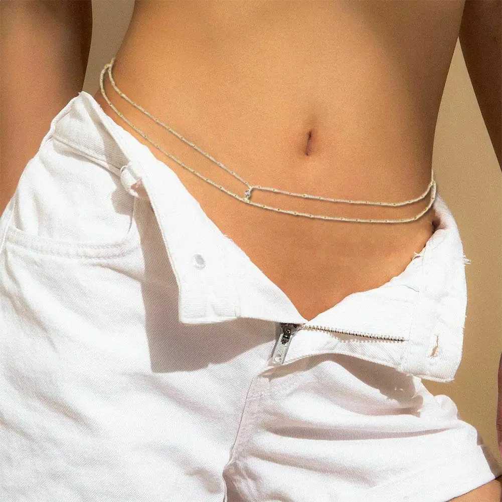Simple double-layer bead chain womens waist and belly chain belly strap chain lace fashion body jewelry spring and summer gifts X250410