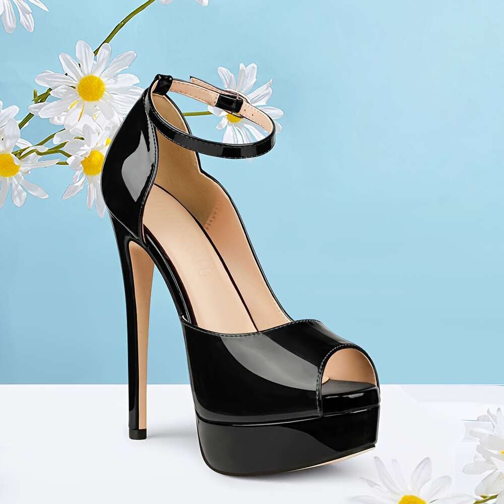 Women's Elegant White High-Heel Platform Pumps Sexy Peep-Toe Ankle Strap Mules With Stiletto Heel, All-Season Versatile Dress Parties, Vacations,