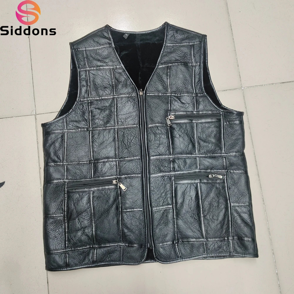 2025 Style Mens Leather Vest Full-Grain Sheepskin Autumn and Winter Multi-Pocket Casual Fur Integrated Warm Vest 251105