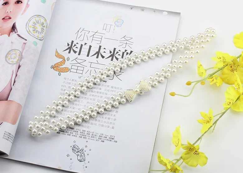 New Fashion Thin Belt Simulated Pearl Elastic Waist Belt Warm Dress Leather Decoration Fashion Girl Gift Belt X250410