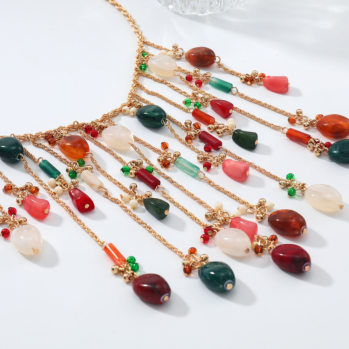 Fashionable Beach Natural Style Necklace Summer Tassel Long Necklace Woven Design Collarbone Chain