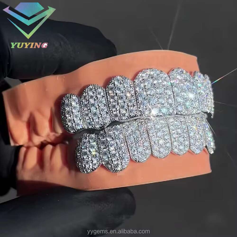 Hip Hop Rose Gold Plated Grillz Iced Out Diamond Teeth Top 10 Bottom 10 S925 Sterling Sliver VVS Moissanite Grillz Factory Price