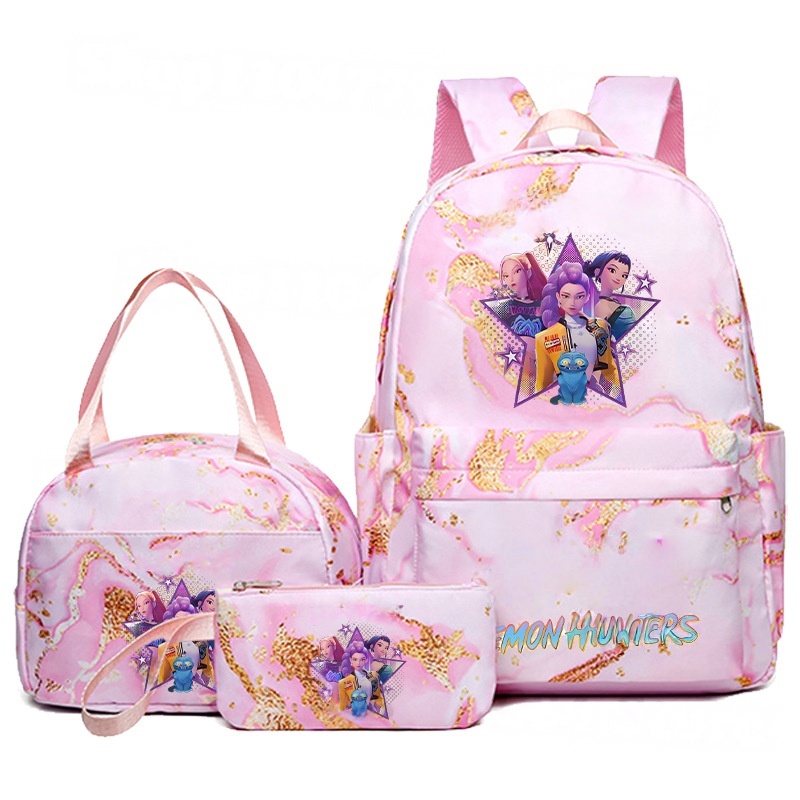 Custom 3Pcs Kpop Demon Hunters Cartoon Backpack for Girls Students Aesthetic Bookbag Large Laptop Bag for Casual Travel Daypacks