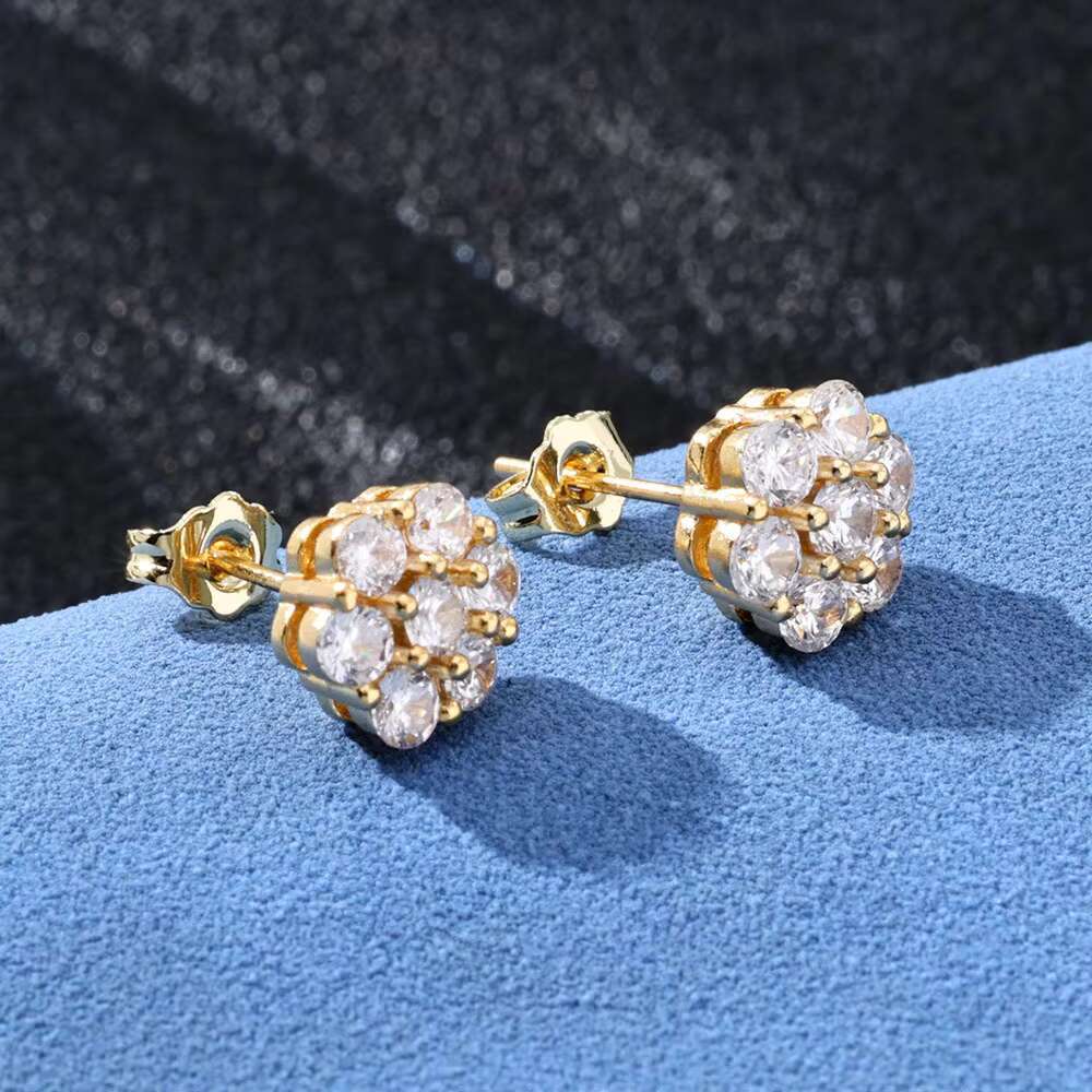 S925 Silver Moissanite Flower Personality Stud Earrings Custom Premium Sense Men Earrings Hip Hop Women Ice Out Earrings