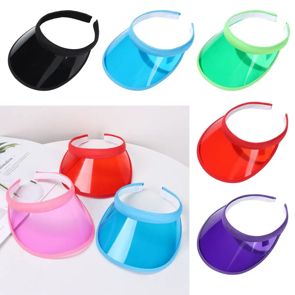 Fashion Summer Outdoor Sports Sun Protection Cap Unisex Clear Plastic Visor Hat Candy Color PVC Sunshade Hat UV Protection Hat 250403