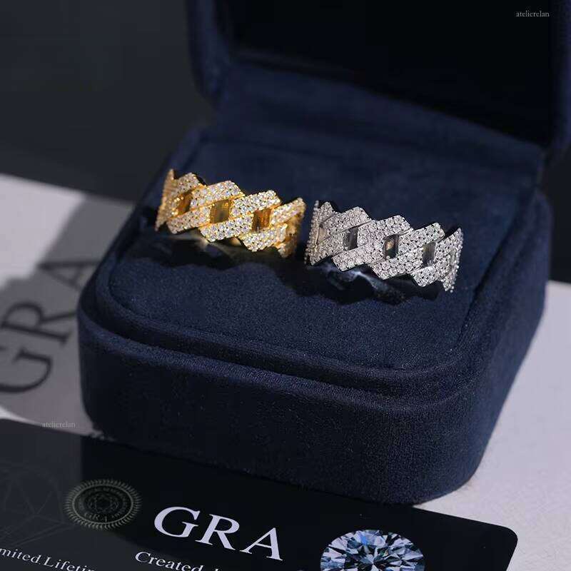 Hot Sale Fashion New Design Gold and Silver Silicon Stone Ring Full GRA Certificate Passed Diamond Tester Hip-Hop Style