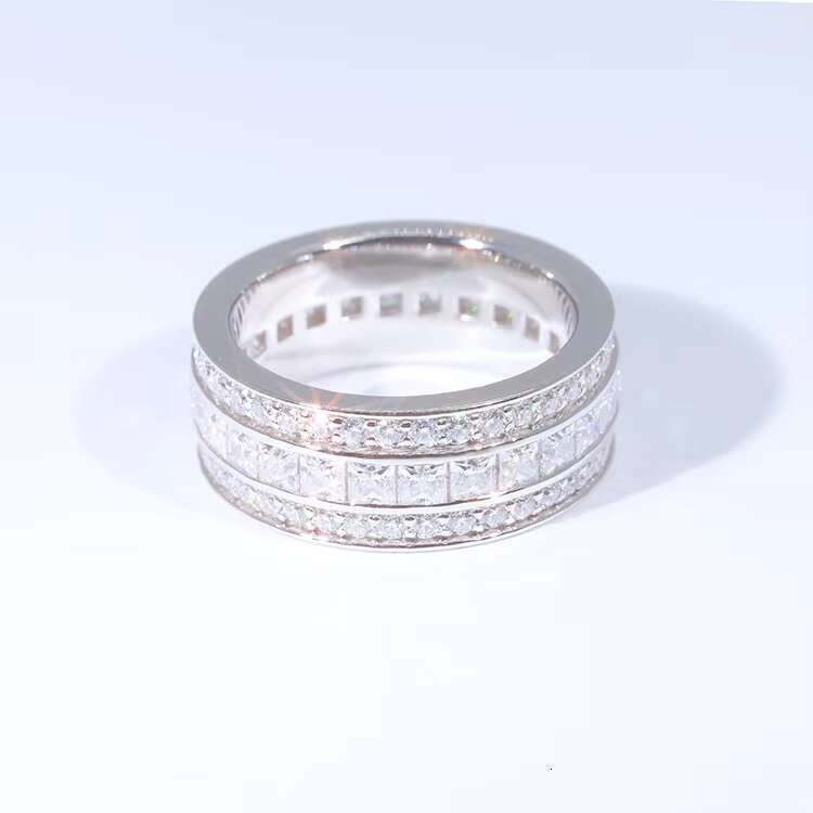 Custom Fashion Design 925 Solid Silver With 3 Rows Moissanite Diamonds Mens Hiphop Jewelry Rings