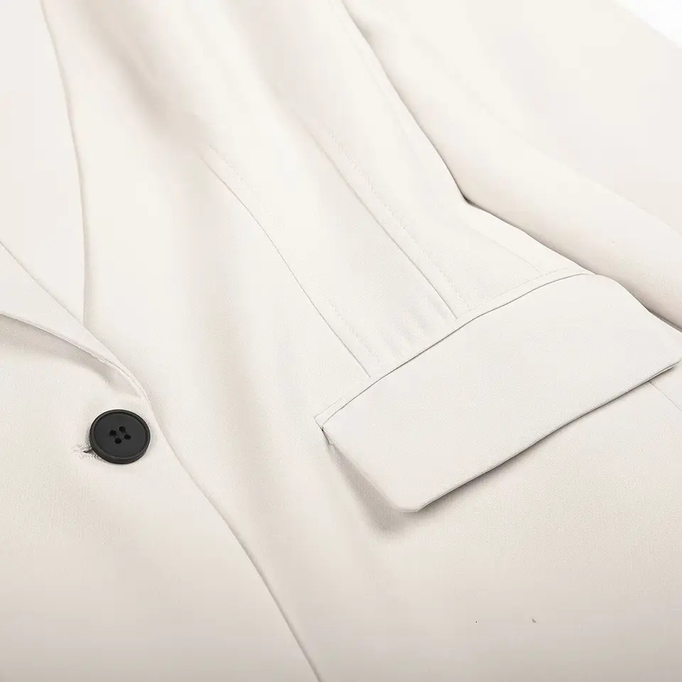 Women Fall Office Slim Blazer Single Button Pockets Beige Black Spring Autumn Fashion Commuter Simple Casual 251106