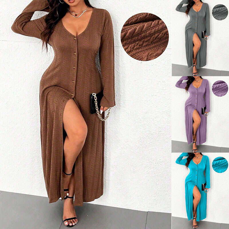 2025 Amazon Cross-Border Women's Fashion Simple Casual Style Autumn Winter Slim Fit Design One-Step Long Dress