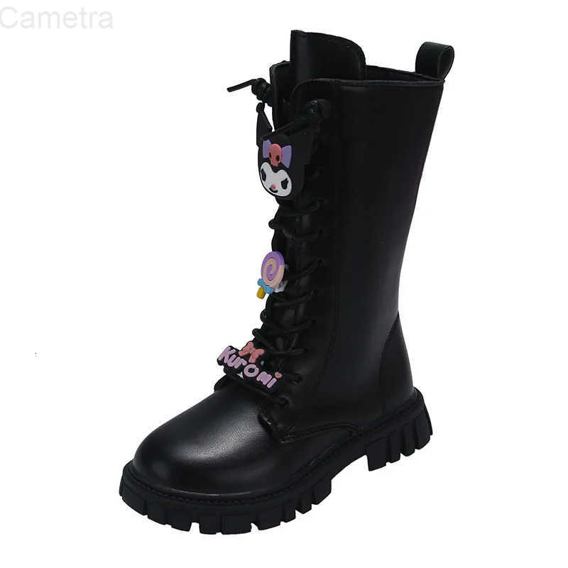 Sanrio New Fashion Cartoon Children Shoes Kuromi Girls Long Leather Boots Soft Soled Winter Kids Plus Velvet Cotton Shoes Kawaii H251110