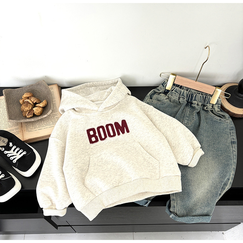 GS- Ddmyshoesvip Children S For Spring And Autumn Boys Patch Fabric Embroidery Baby Korean Version Knitted Loose Hooded Girls Hoodie