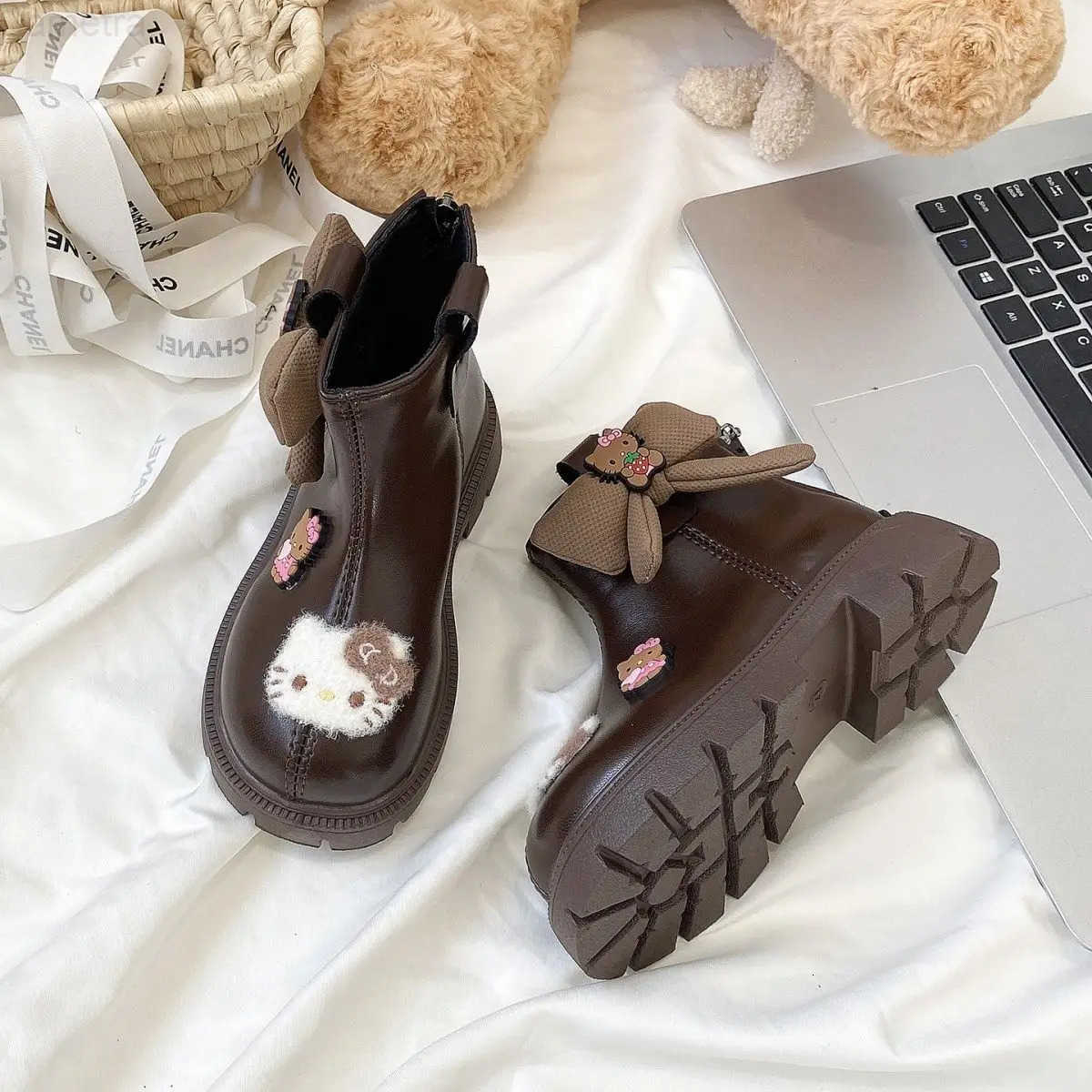 Sanrio Winter Hello Kitty Martin Boots Anime Kawaii Children Autumn Winter Cotton Boots Cartoon Fleece Warm Cotton Shoes Gift H251110