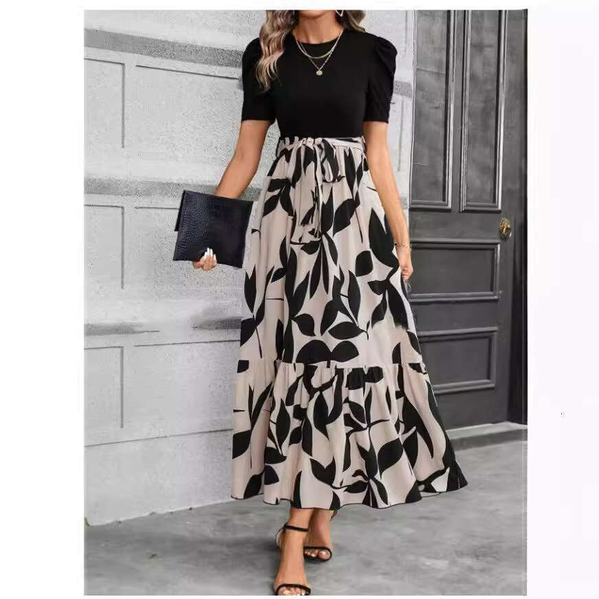 2025 Cross-Border Women's Spring Summer Hot-Selling Floral Print Round Neck Exotic Vacation Style Elegant Dress