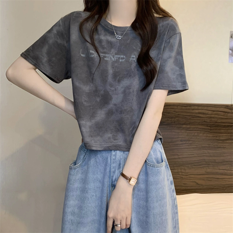 2025S Designer Women S T Shirt American Tie Dye Sleeved Letter Printed Loose Women S T Shirt Summer Design Sense Short Student Top