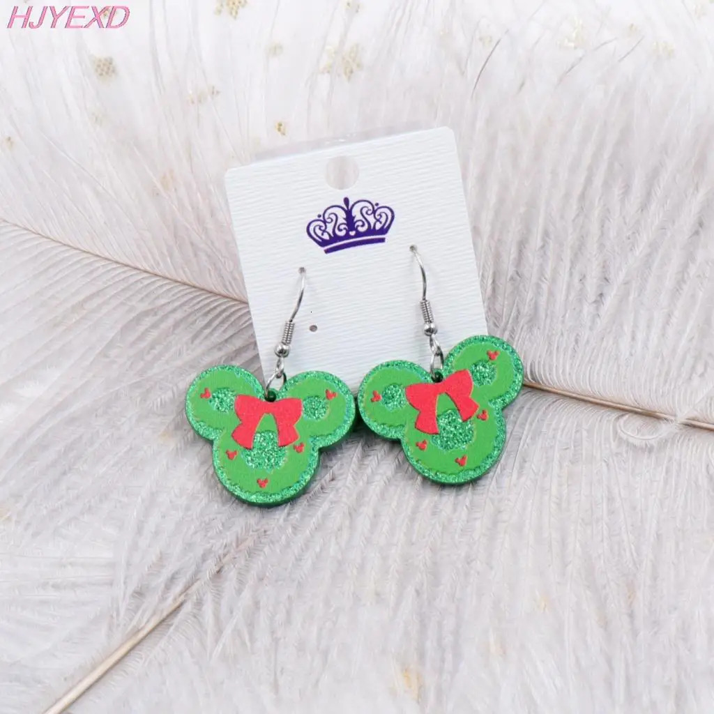30mm Christmas Dangle Earrings Mouse Head With Bow Holiday Statement Glitter Acrylic Earrings 251031