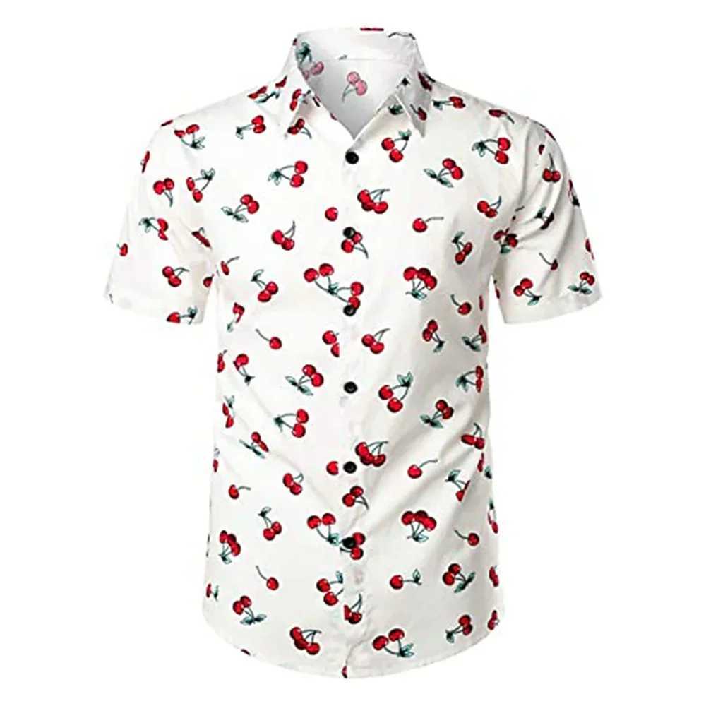 Mens short sleeved shirt Hawaiian shirt fruit celery banana pattern print street casual printed button down jacket X250410
