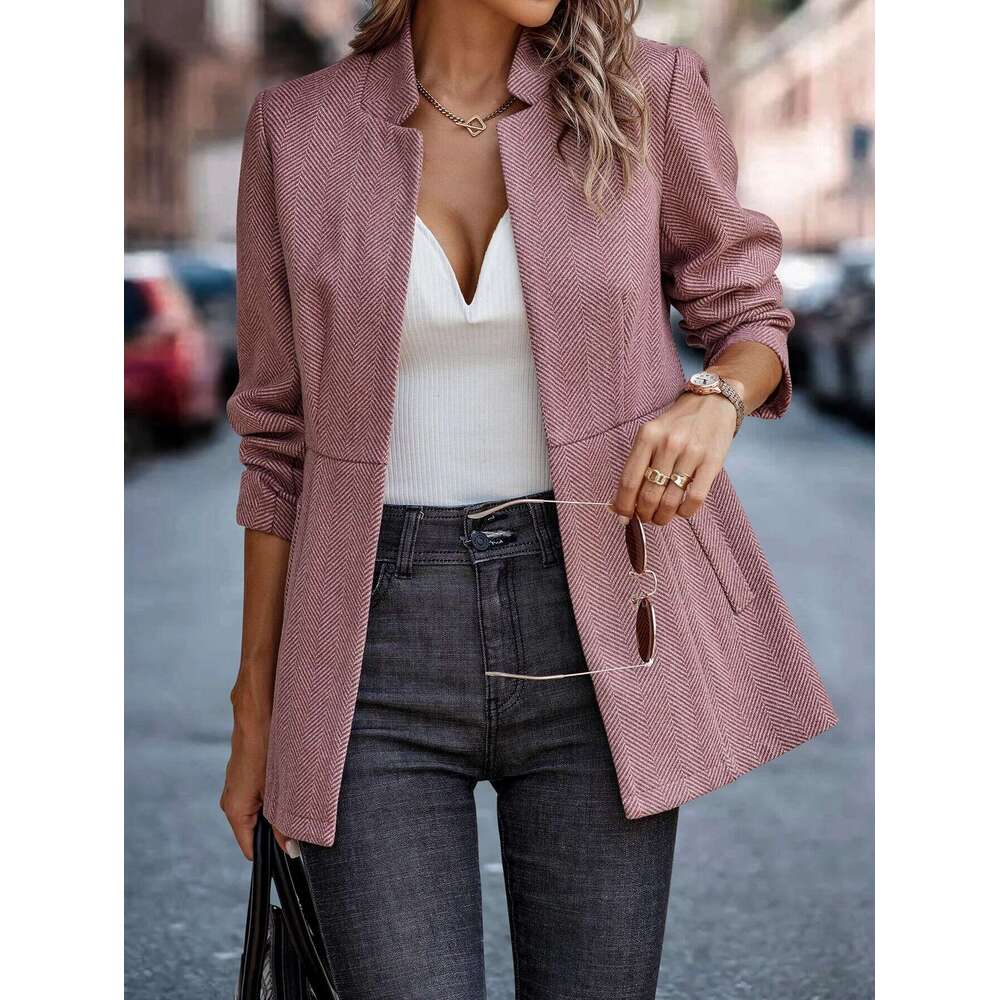 Cross-Border Hot-Selling Women's Jacket Slim Fit Jacquard Patchwork Elegant Commuter Thickened Woolen Coat for Women