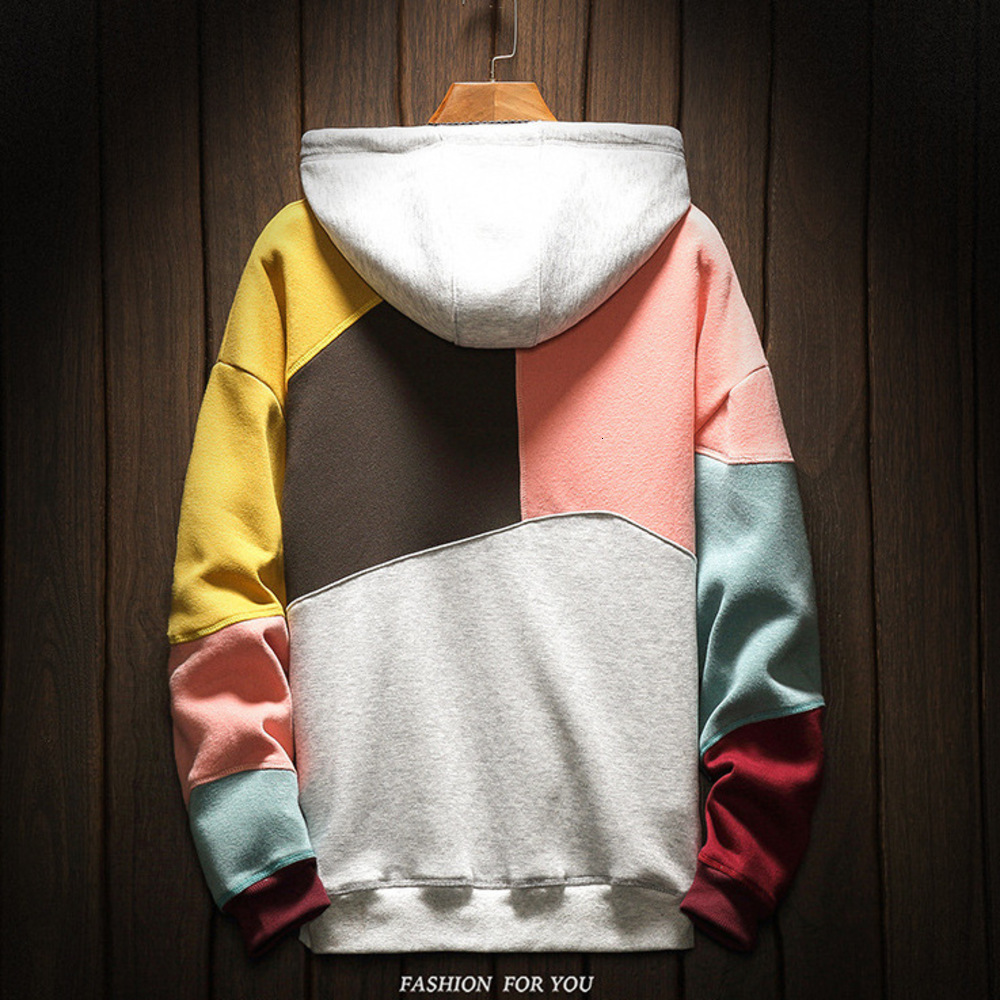 Fleece-lined Pullover Youth Trend Lined Patchwork Hoodie Couple Casual Top Hooded Color Block Sweatshirt