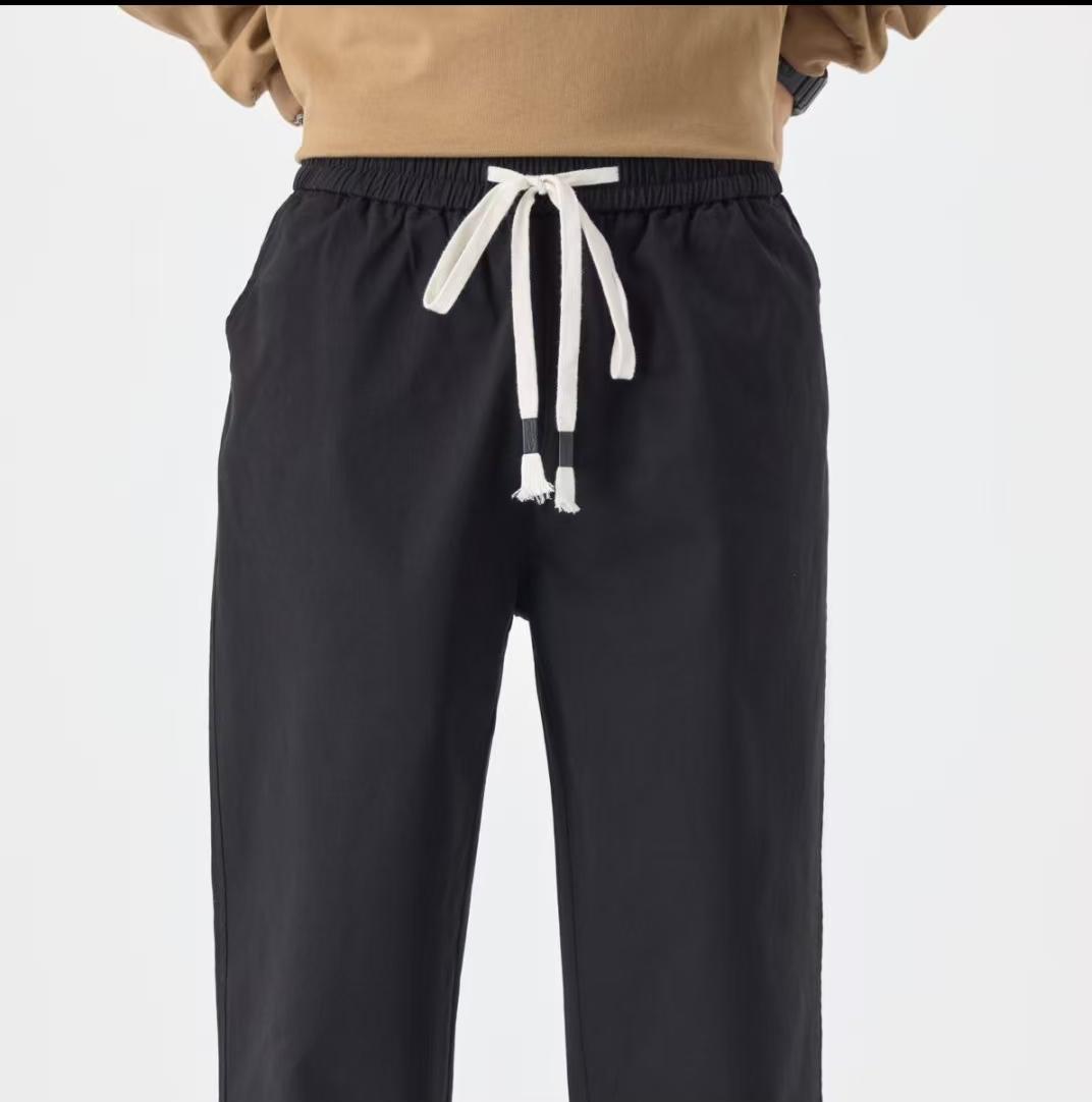 Men's New Arrival Trendy Knit Pants - Longer Length Black Relaxed Straight-Leg Trousers 3021