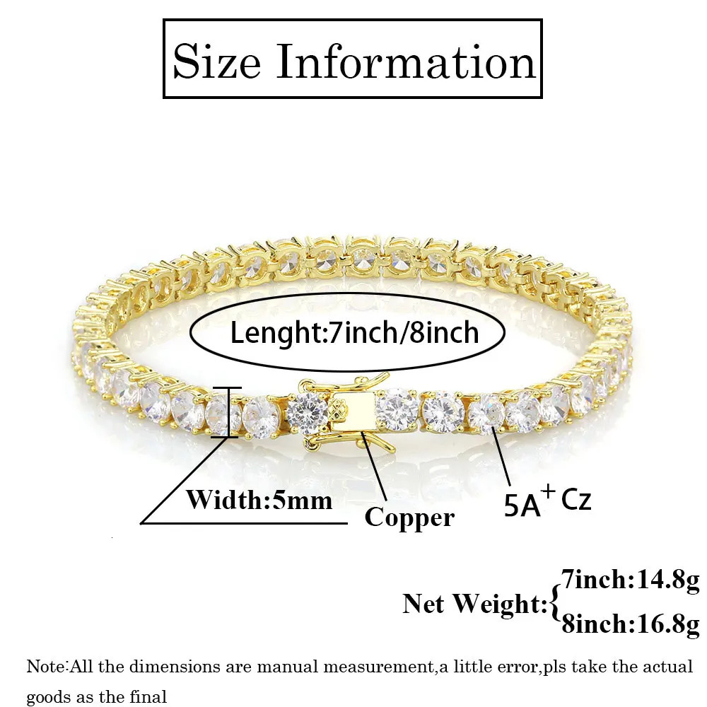 High Quality Brass 18/K Plated Tennis Chain Bracelet Iced Out 5A Cubic Zirconia Cz Mens Bracelets Gift Rapper Jewelry 250408
