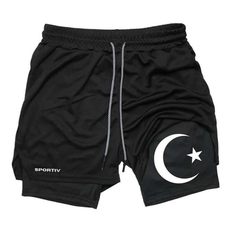 Graphic 2-in-1 mens sports running shorts quick drying breathable shorts with phone pocket towel loop activity suit X250410