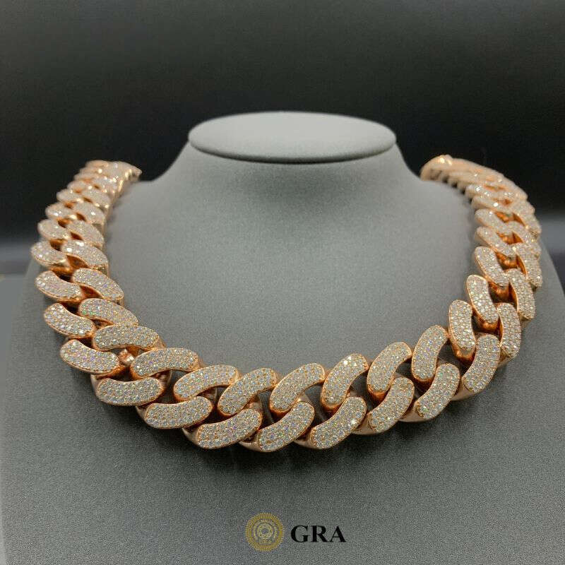 Custom 925 Silver Men's Hip Hop Cuban Necklace VVS Iced Silica Stone Chain