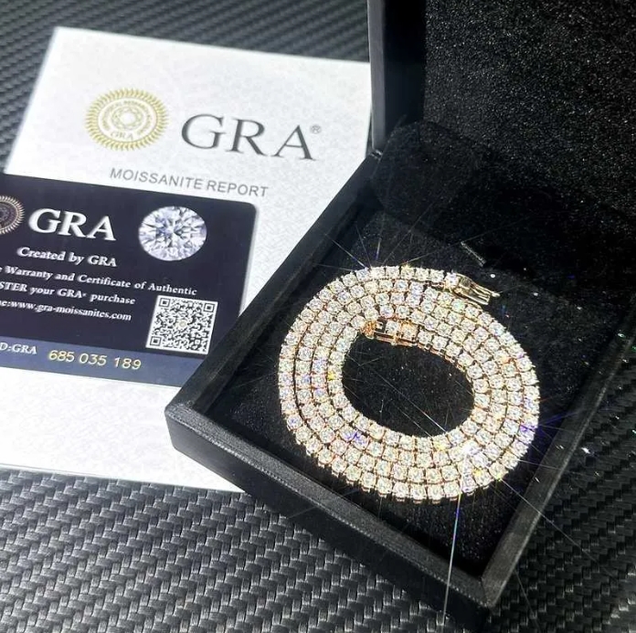 Elegant 5mm Moissanite Dia Tennis Necklace for Him & Her Trendy Gold Hip Hop Chain