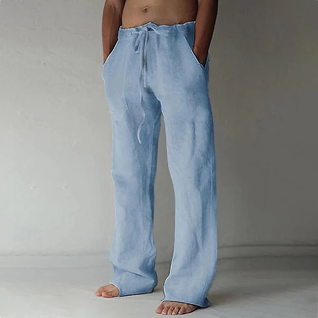 2025 new mens lightweight spring and autumn casual pants loose and versatile slightly elastic solid color straight leg pants