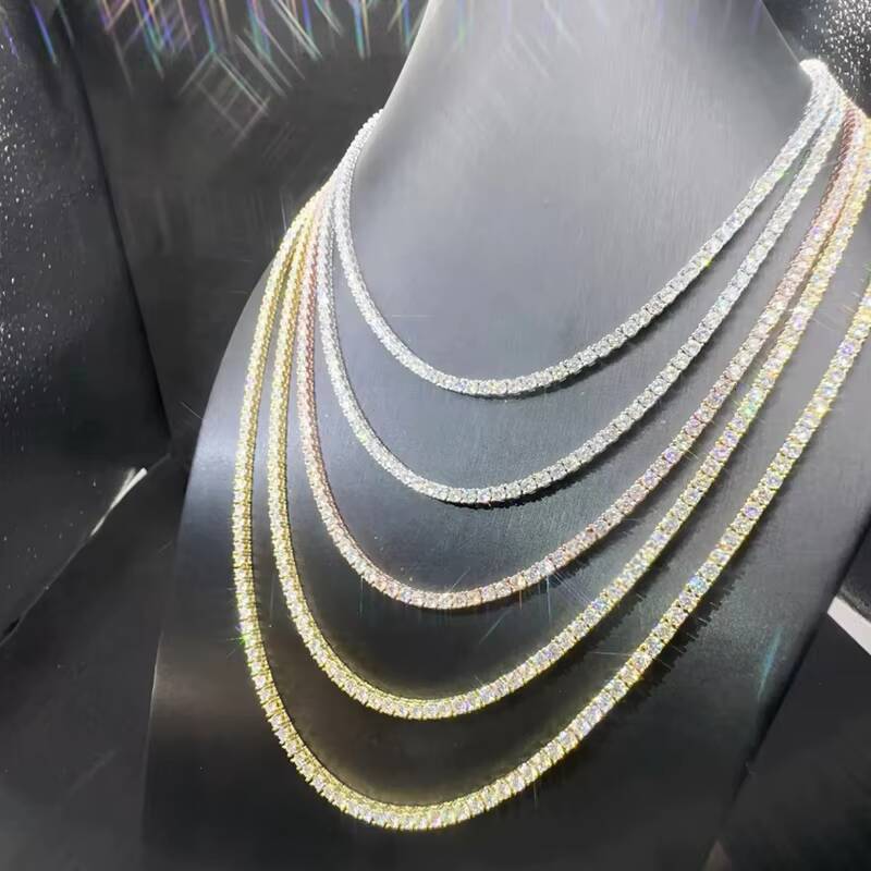 New Arrival Moissanite 3mm S925 Tennis Chain White Gold Necklace F Men Women Fine Jewelry With Full Moissanite Necklace