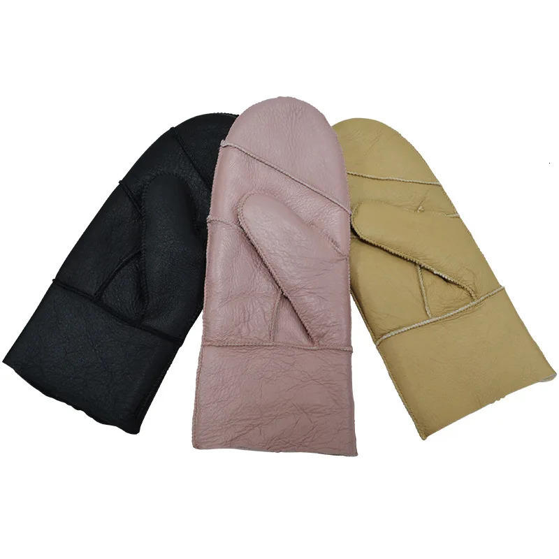 Sheepskin Fur One Finger Mittens High Quality Womens Leather Wool Winter Warmth Thickening Outdoor Cold-Proof Wind-Proof Gloves 251106