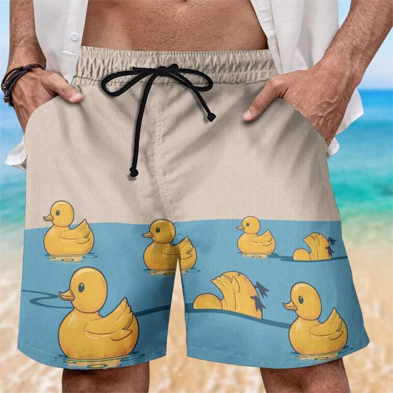 Interesting duck shaped beach shorts for mens summer leisure surfing vacation 3D printed shorts for loose and breathable childrens swimming trunksW250